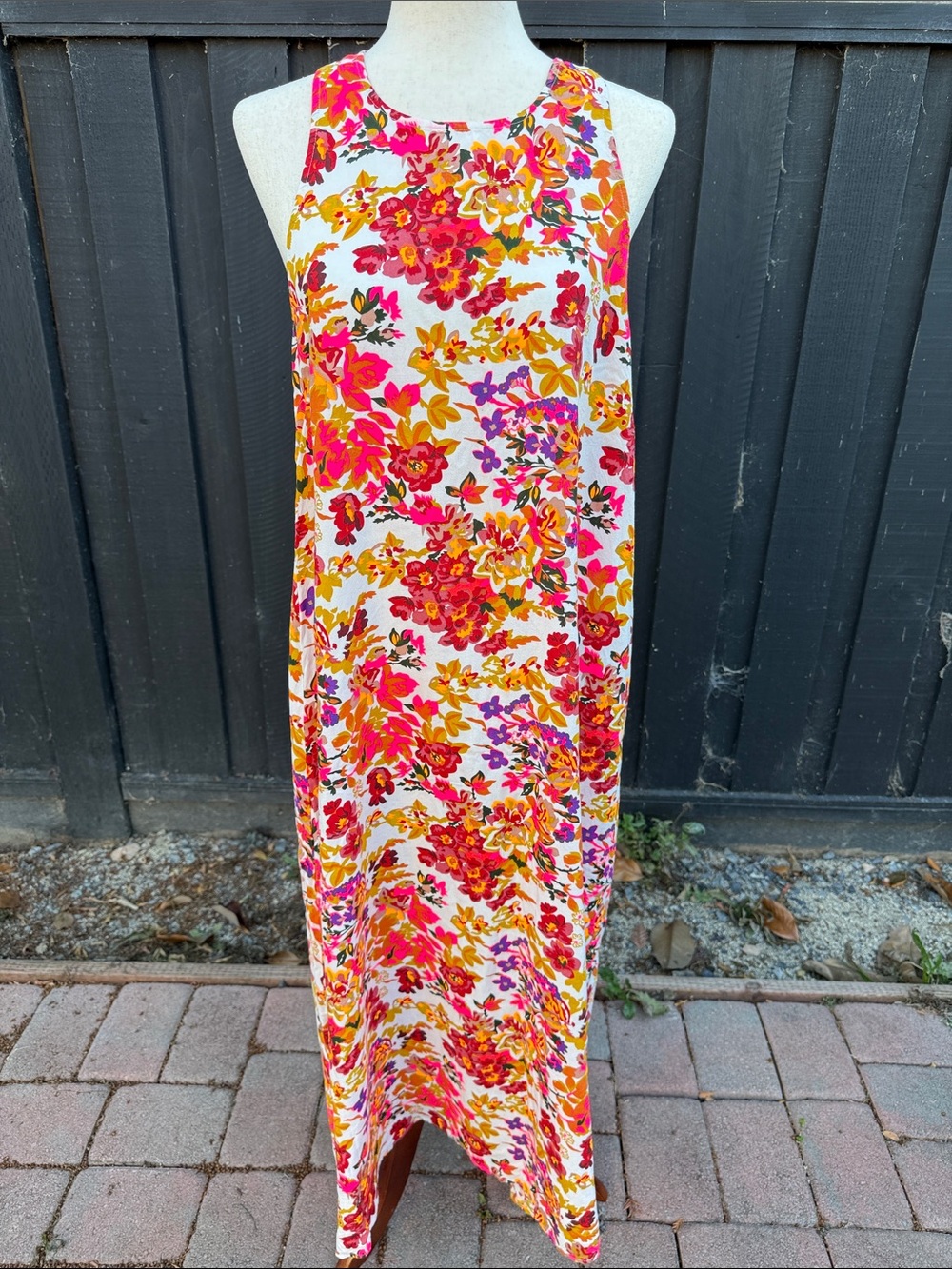 NATURAL LIFE White Maxi Skirt with Pink, Gold & Purple Floral Print M